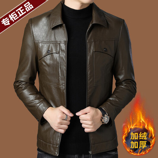 ARMANI EXCHANGE Armani high-end lapel leather jacket men's velvet thickened leather jacket young and middle-aged jacket men's winter jacket AG/BL813 black thin section M 170