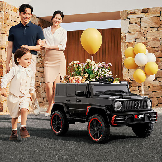 Cute Angel Big G children's electric car can sit on one person, remote control toy car, children's double driveable model, four wheels 0-3 years old, four-wheel drive black, 12V7A battery + leather seat + remote control + ordinary wheels