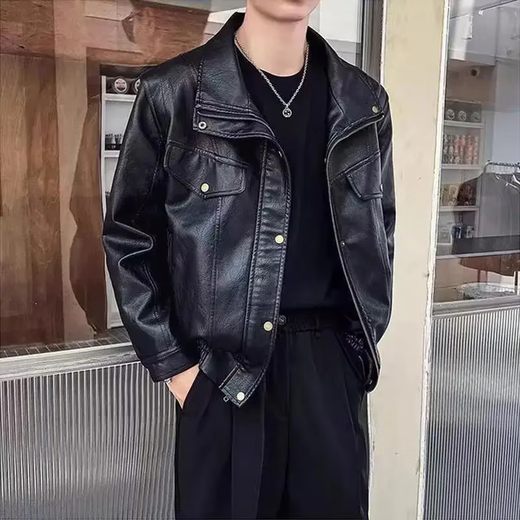 Bo Tan Spring and Autumn Motorcycle Suit Men's Loose Ins Trend Korean Version Trendy Handsome Men's Handsome Youth Leather Jacket Main Picture Model Y1016 (Morino Y1016) 2XL
