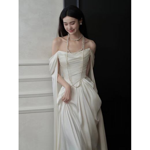 LISM International первая марка первой линии одно плечо Satin Light Sward Dress Bride Feel Super Fairy приветствуют гости с темпераментом Light Luxury Bride White S