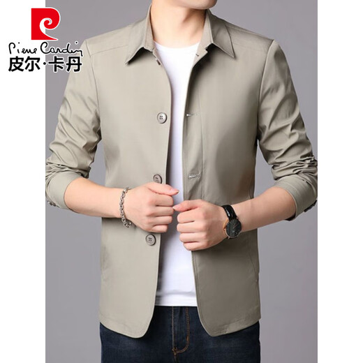 皮尔卡丹（pierre cardin）新款春秋薄款中年男装夹克衫中老年休闲男士上衣爸爸纽扣外套新品 纽扣款-卡其色 M 17088A 建议90-105斤