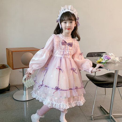 Pamino Girls Lolita Princess Dress Winter Clothes Children Lolita Birthday Dress Little Girl Skirt Pink 120