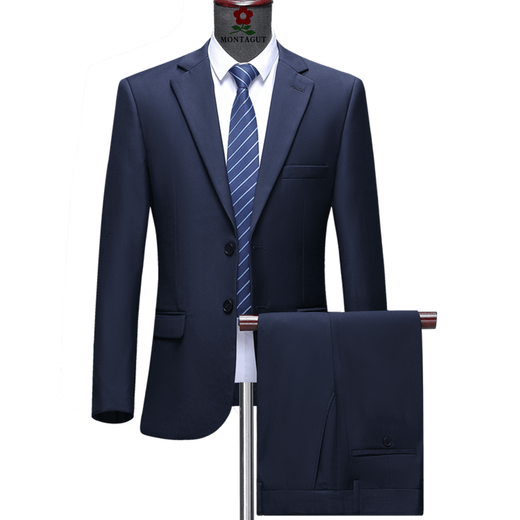 MONTAGUT Men's Suit Suit Business Professional Formal Wool Suit Groom Wedding Dress Men Black Two Buttons Slit in the Middle M 170/88A=48 Pants Can Be Matched Anywhere