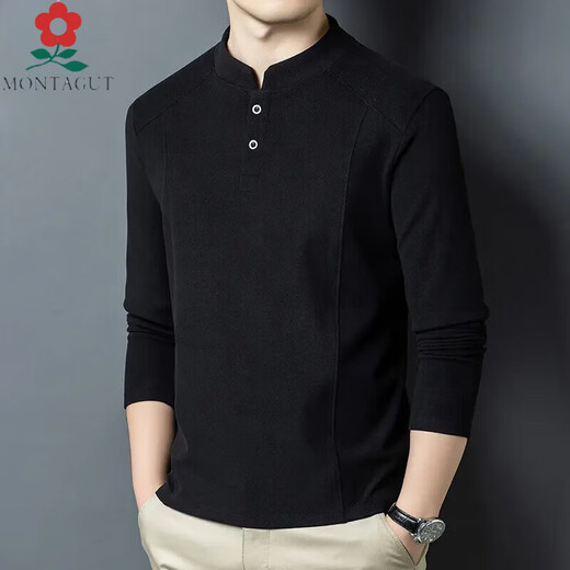MONTAGUT autumn and winter double-sided German velvet bottoming shirt men's Henry collar trendy versatile long-sleeved T-shirt stand-up collar sweatshirt for men white D509 2XL recommended 150-170Jin Jin equals 0.5 kg