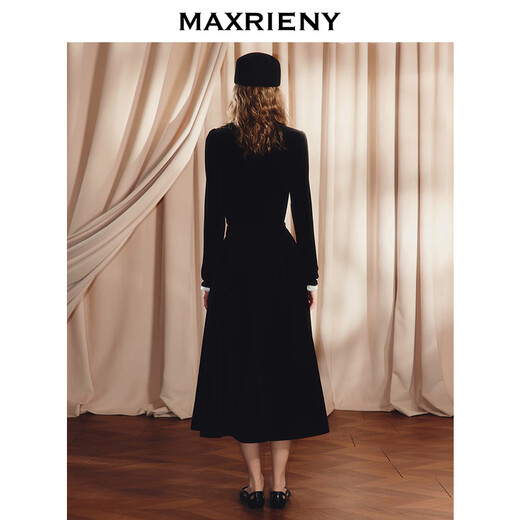 MAXRIENY Shopping mall same style French Hepburn style contrast collar waist shirt for women 25 winter style waist top black S
