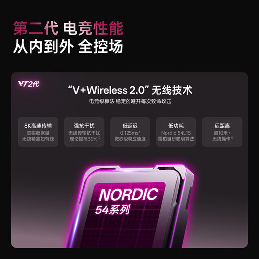 Rapoo VT3 second generation dual 8K version, wireless/wired dual-mode gaming mouse for medium and large hands, lightweight design, original 3398 engine, native 8K+8K rate of return, black