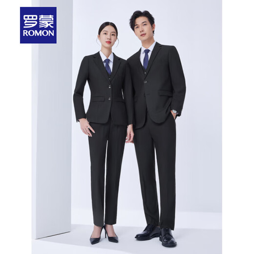ROMON Gray Suit Suit Men's Business Wear Formal Hotel Unisex 4S Store Work Clothes Bank Suit Vest Navy Women's Suit + Trousers + White Shirt Three-piece Set