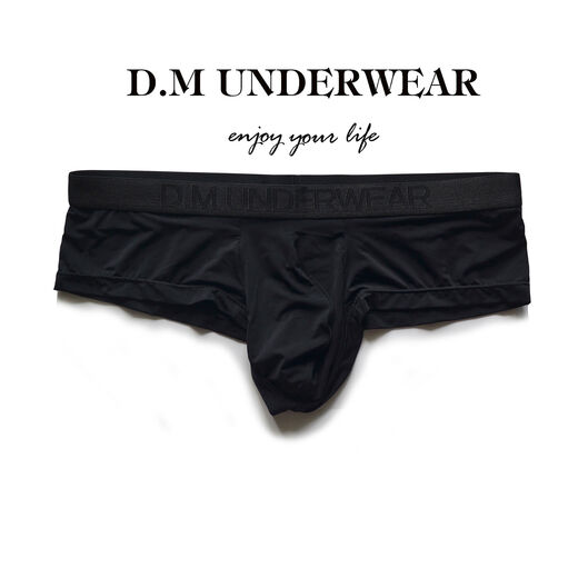 DM men's underwear low waist sexy ice silk thin breathable transparent T pants single thong thong sexy high elastic protrusion black XL