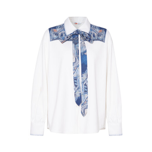 Two or Three Things Van Gogh Literature and Art Ode to the Scroll 2025 Winter New Style Removable Printed Tie Shirt for Women White M