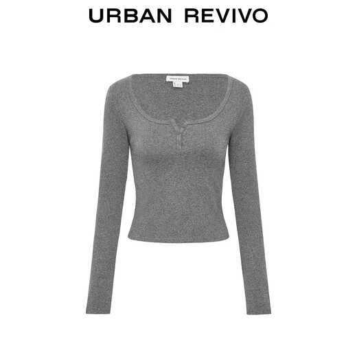 
UR2025 new winter women's clothing simple and relaxing Henry neck short slim T-shirt UYB450013 flower gray M