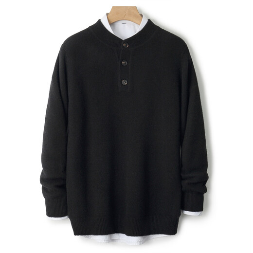 Wholesale pure wool sweater thickened Henry collar men's business casual autumn and winter new bottoming sweater pullover black S 90/120