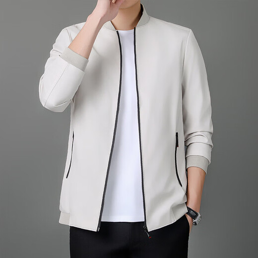Middle-aged men's spring and autumn executive jackets, business casual, versatile and trendy, large size men's stand-up collar tops for men BSL-JK661 Khaki (heavy high-quality model) 3XL (recommended 135-150Jin Jin is equal to 0.5 kg)