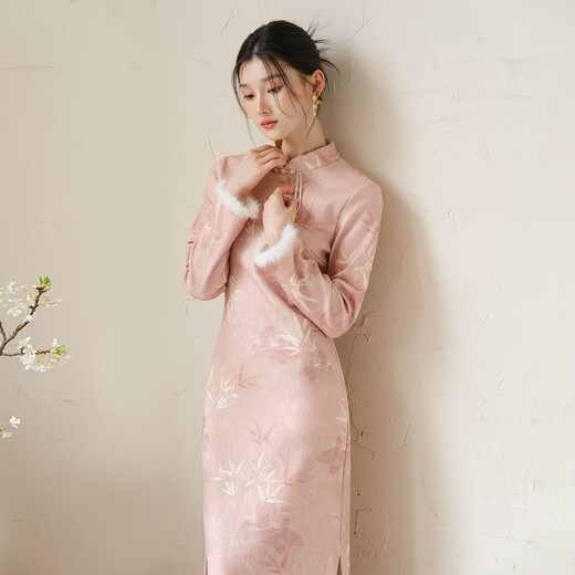 Chuchan Clothes Dress Women 2025 Autumn New Style New Chinese Style National Style Print Slim Stand Collar Button Improved Cheongsam Xiafen L Ready in Stock