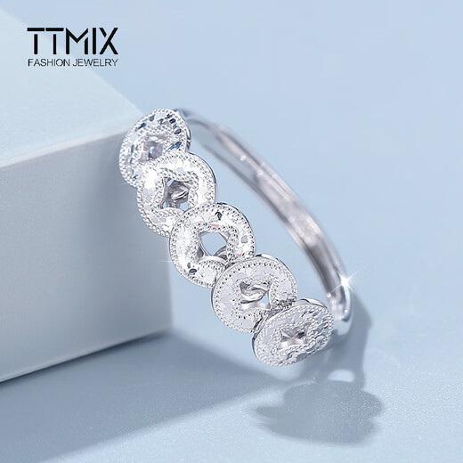 TTMIX Five Emperors' Money Platinum Ring Crushed Ice Ice pt950 Platinum Ring Platinum Live Mouth Women's Ring Birthday Gift 3.7-3.9g