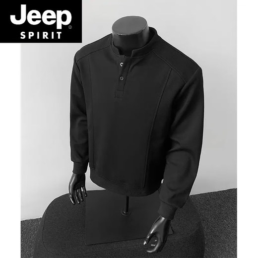 JEEP SPIRIT gray henley collar long-sleeved polo shirt men's American deconstructed splicing right shoulder t-shirt boxy version inner sweatshirt light gray short sleeves M
