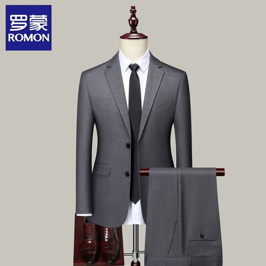 ROMON Suit Men's Slim Professional Formal Wear Business Groomsmen's Wear Groom's Wedding Dress Black XL