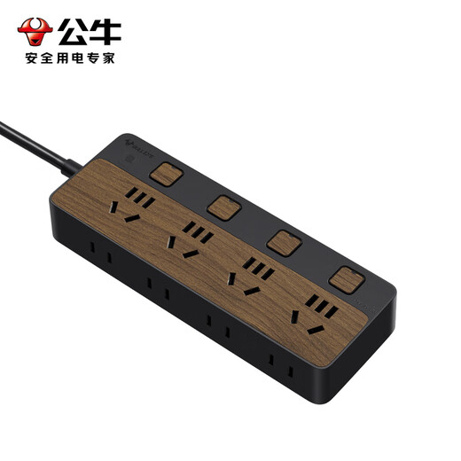BULL socket/new wood grain series/with child protection door/socket strip/socket strip/terminal board 8-position sub-control 1.8 meters (new national standard anti-overload) R1443