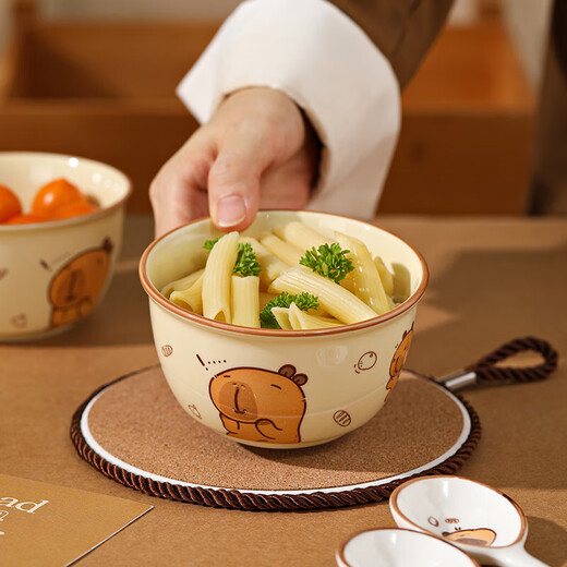 可爱卡皮巴拉斗笠碗4.5英寸饭碗家庭装釉下彩米饭碗精致儿童饭碗 4.5英寸碗【4个装】