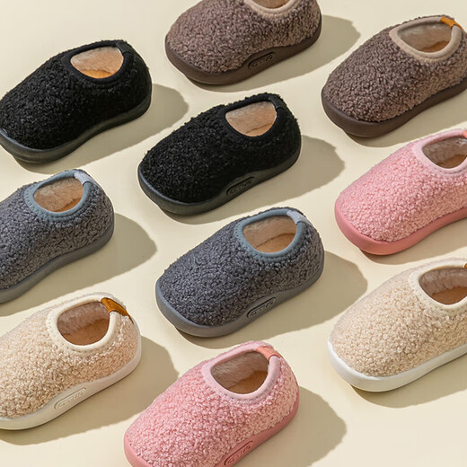 Autumn and winter children's cotton shoes to keep warm girls' thick soft-soled slippers bag heels cotton slippers plus velvet shoes boys' velvet shoes pink 18 180 suitable for feet length 16.9-17.8