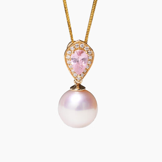 Yuying Japan AKOYA natural freshwater pearl pendant dripping pink tourmaline 18K gold necklace Akoya 18K 8.59mm