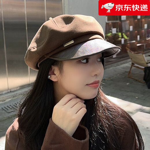 Dorain (Dorain) black beret women's autumn new Japanese octagonal newsboy hat large head circumference temperament versatile painter hat coffee