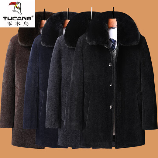 Woodpecker (TUCANO) middle-aged and elderly cotton-padded jackets for men with velvet and thickening for 50 and 60-year-old dads, winter coats, grandpa cotton-padded jackets, winter outer suits, black M 170/88A80-105Jin Jin is equal to 0.5 kg