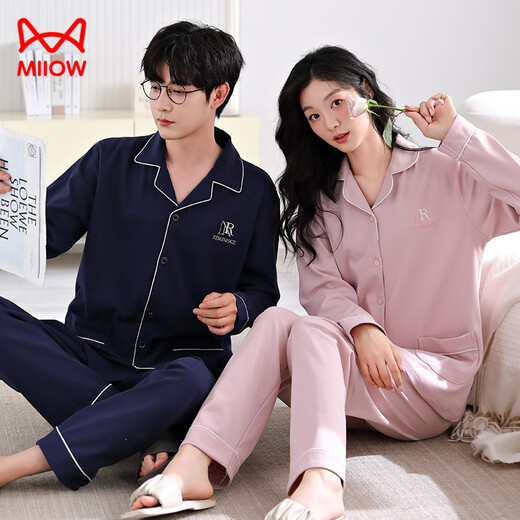 MiiOW large size couples pajamas spring and autumn 2025 new pure cotton long-sleeved men's and women's loose cardigans can be worn outside home clothes set male 29001 female 28001 M female + male 2XL (two sets of prices)