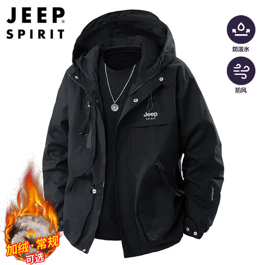 JEEP SPIRIT Jeep Jacket Men's Jacket Autumn and Winter American Workwear Hooded Jacket Men's Black XL