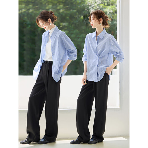 Mohan Yimei striped shirt 2025 summer new style French style age-reducing design loose niche shirt for women blue striped M
