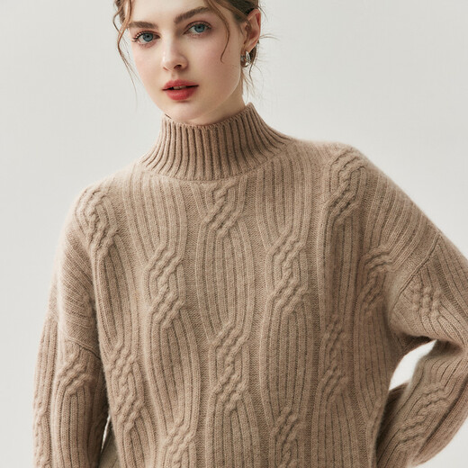 Mushi Cashmere Sweater Women's Half Turtleneck Sweater Women's Winter Cable Striped Knit Sweater Loose Pullover Bottoming Shirt RC25145 Cream White One Size