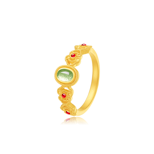 Mankalong gold ring for women, filigree Fenghua, spring water topaz enamel, ancient pure gold birthday gift for girlfriend No. 15 (including labor cost 219 yuan/g) 4.86g