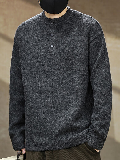 Yingtang American high-end Henry collar sweater men's autumn and winter new casual warm sweater top jacket black gray M 110-130Jin Jin equals 0.5 kg