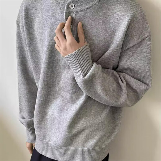 Yiran's new knitted sweater for men in spring and autumn, old money style Henry collar, high-end lazy style, fashionable and versatile sweater for men, light gray L recommended 105-125Jin Jin equals 0.5 kg