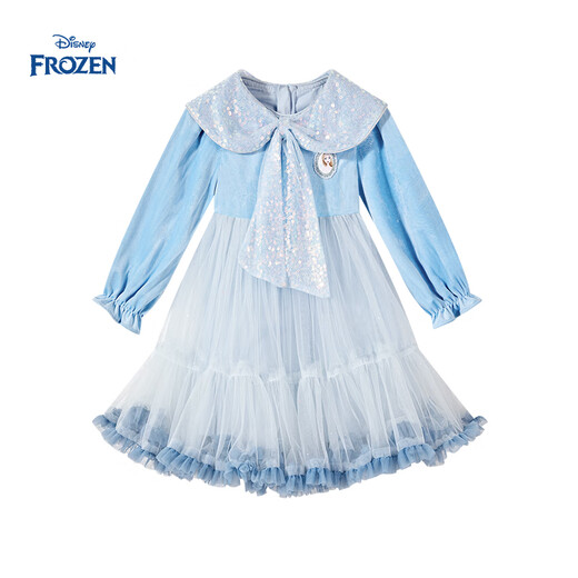 Disney (Disney) Frozen Girls Dress 2026 Spring Sweet Sequins Medium-sized Girl Long-Sleeved Cartoon Princess Dress Blue Dress One Size 140cm