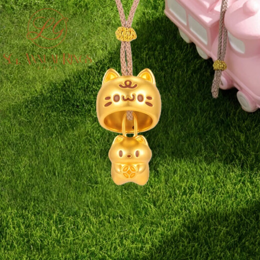 Stone light annual ring gold hide and seek lucky golden meow pure gold 999 pendant lucky cat braided rope necklace gift for girlfriend during festivals pure gold hide and seek cat lucky golden cat + free braided rope
