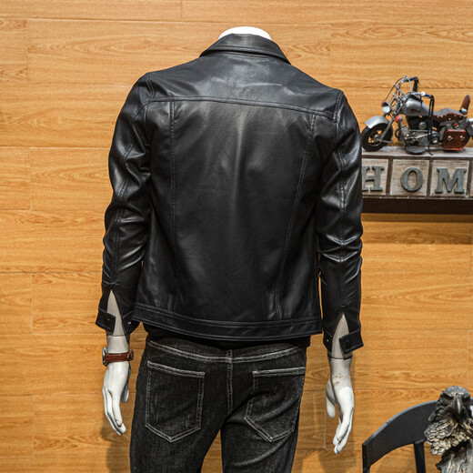 JAGR潮牌 皮衣外套男修身翻领皮夹克新款休闲上衣潮流男士仿皮衣 黑色 黑色 3XL