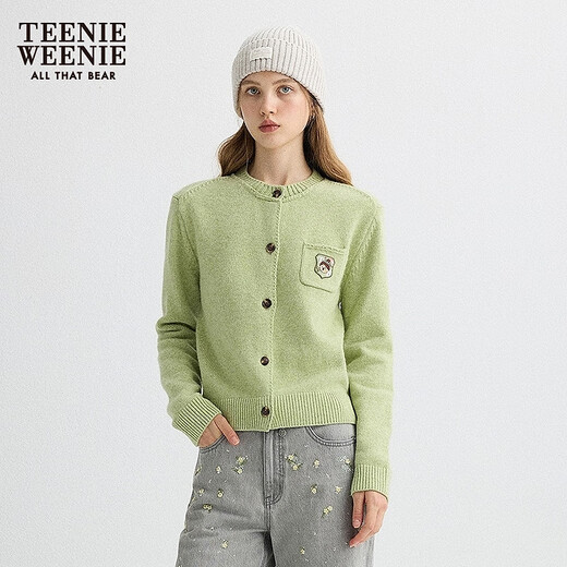 Teenie Weenie Zhao Lusi's same style Bear Girl Sheep Wool Knitted Cardigan 2025 Autumn New Sweater Mint S