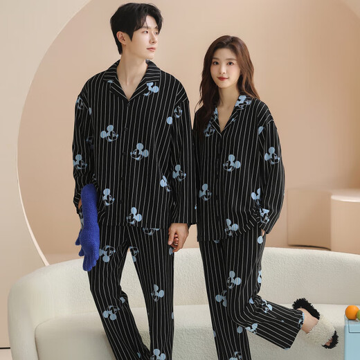 Yimanan pure cotton couple pajamas men's spring and autumn lapel cardigan cartoon cute can be worn outside loose casual women's home clothes K6K868 2XL men's style