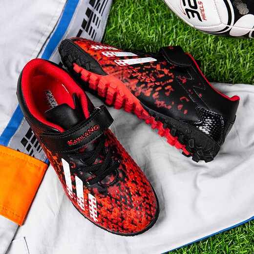 Children's football shoes Velcro breathable training shoes TF broken nails Boys Falcon 25 lawn competition special 6199 black and red 32