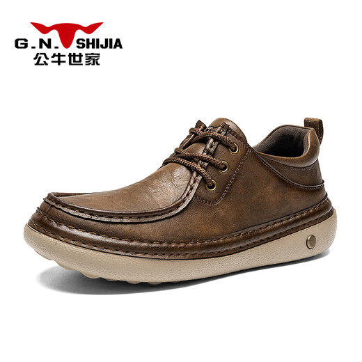 Bull family men's shoes autumn and winter new comfortable soft-soled men's casual shoes retro low-cut lace-up sneakers outdoor sports leather shoes