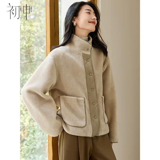 Chushen autumn and winter thick coat for women with lapel and double pockets, comfortable and versatile, warm and thick imitation lamb wool top S144F6006