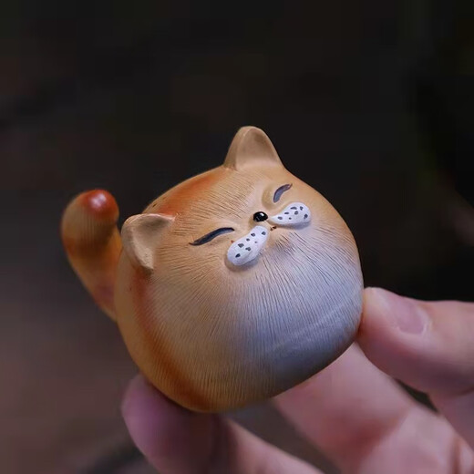 Jiangmingtang Yixing original mineral purple sand tea pet cute cute cat little yellow chicken sculpture creative clay painting ornaments tea play little cute cat little orange cat