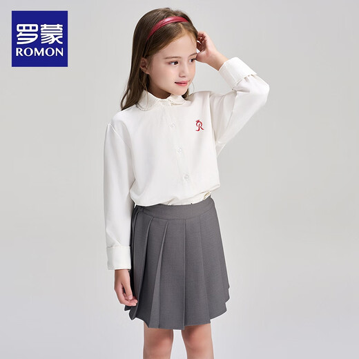 Romon children's clothing French preppy shirt girls autumn lace doll collar top embroidered white shirt white 120