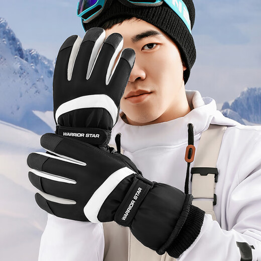 Pull-back gloves winter men's riding gloves ski thickening warm touch screen water-repellent and wind-proof electric motorcycle gloves for women black technology temperature lock + anti-skid cycling one size