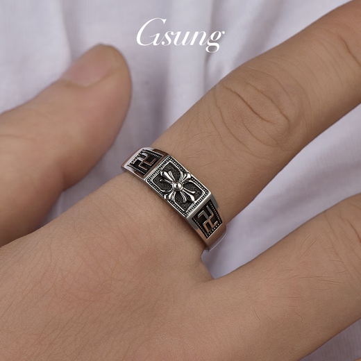 GsunG platinum cross swastika ring for men PT950 pure platinum fashionable black gold wide face ring for men priced by gram contact before bidding