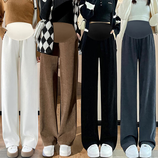Ranqi Mommy Maternity Pants Spring and Autumn Wear Outerwear 2025 New Wide-leg Pants that Do Not Restrict Your Belly Autumn and Winter Velvet Thickened Pants Black (Fellow Style) L