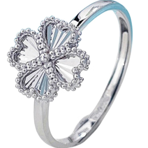 Laofu gold platinum shadow bead edge love four-leaf clover ring live ring about 3g