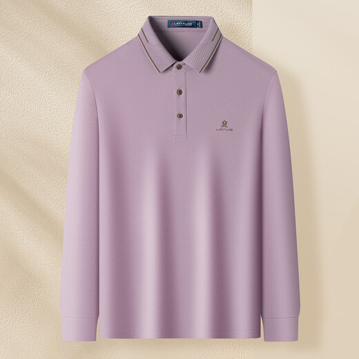 MONTAGUT Breathable long-staple cotton & jacquard lapel Autumn comfortable stretchable long-sleeved polo shirt JG Gray Purple S
