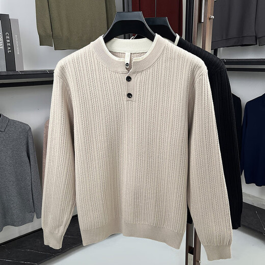 Playboy cleanfit henley collar sweater men's autumn and winter loose inner sweater lazy style fake two-piece off-white L