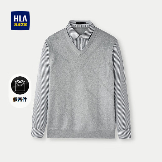 HLA Hailan House sweater men's autumn 25 double collar V-neck vest fake two-piece sweater for men